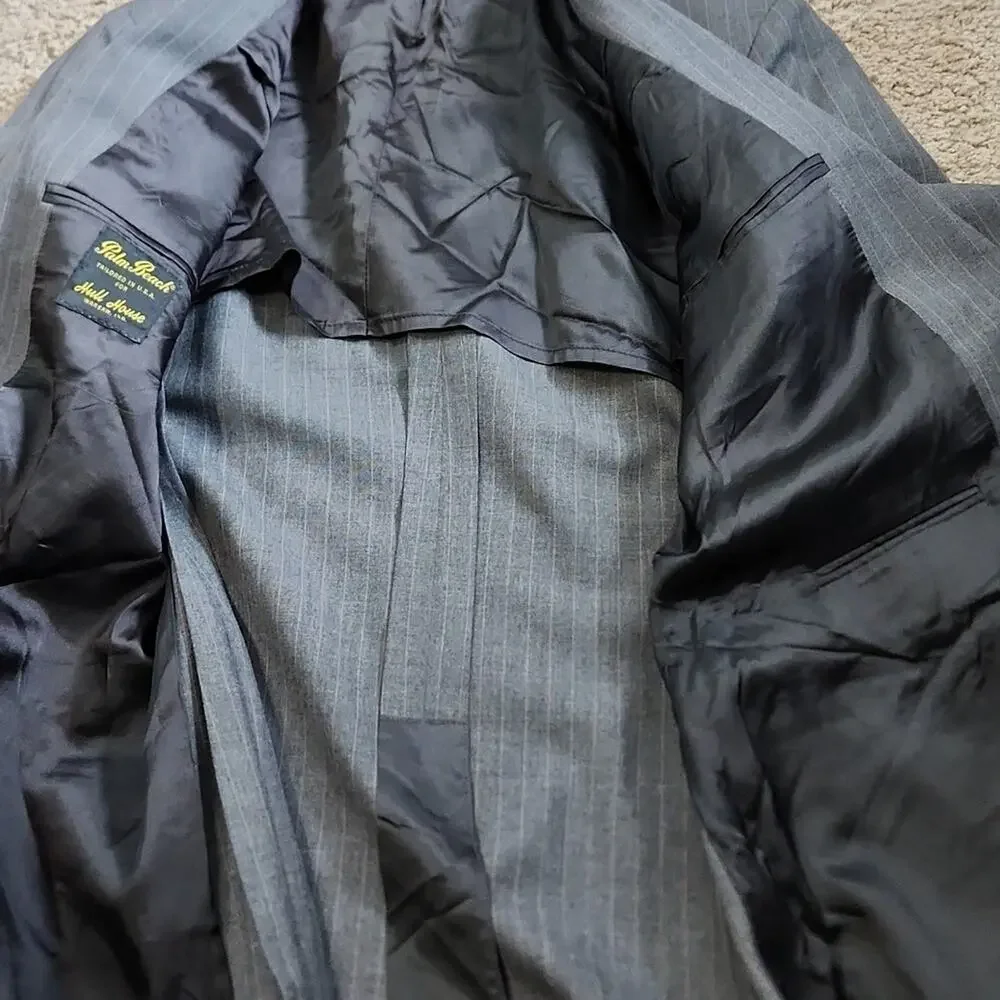 Vintage Palm Beach Gray Pinstriped Single Breasted Suit‎ 42 33x43 Business 80s